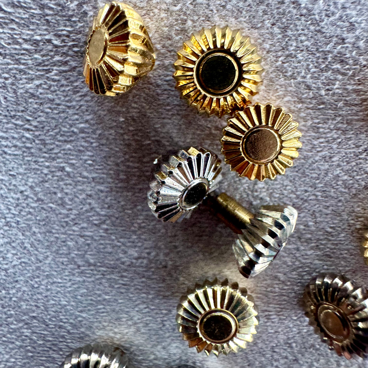 35 Vintage Swiss Louis XV Pocket Watch Crowns – Mixed 6–9mm Lot