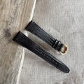 Vintage NOS Delbana 18mm Black Leather Watch Strap – Lizard-Style – Gold-Tone Buckle