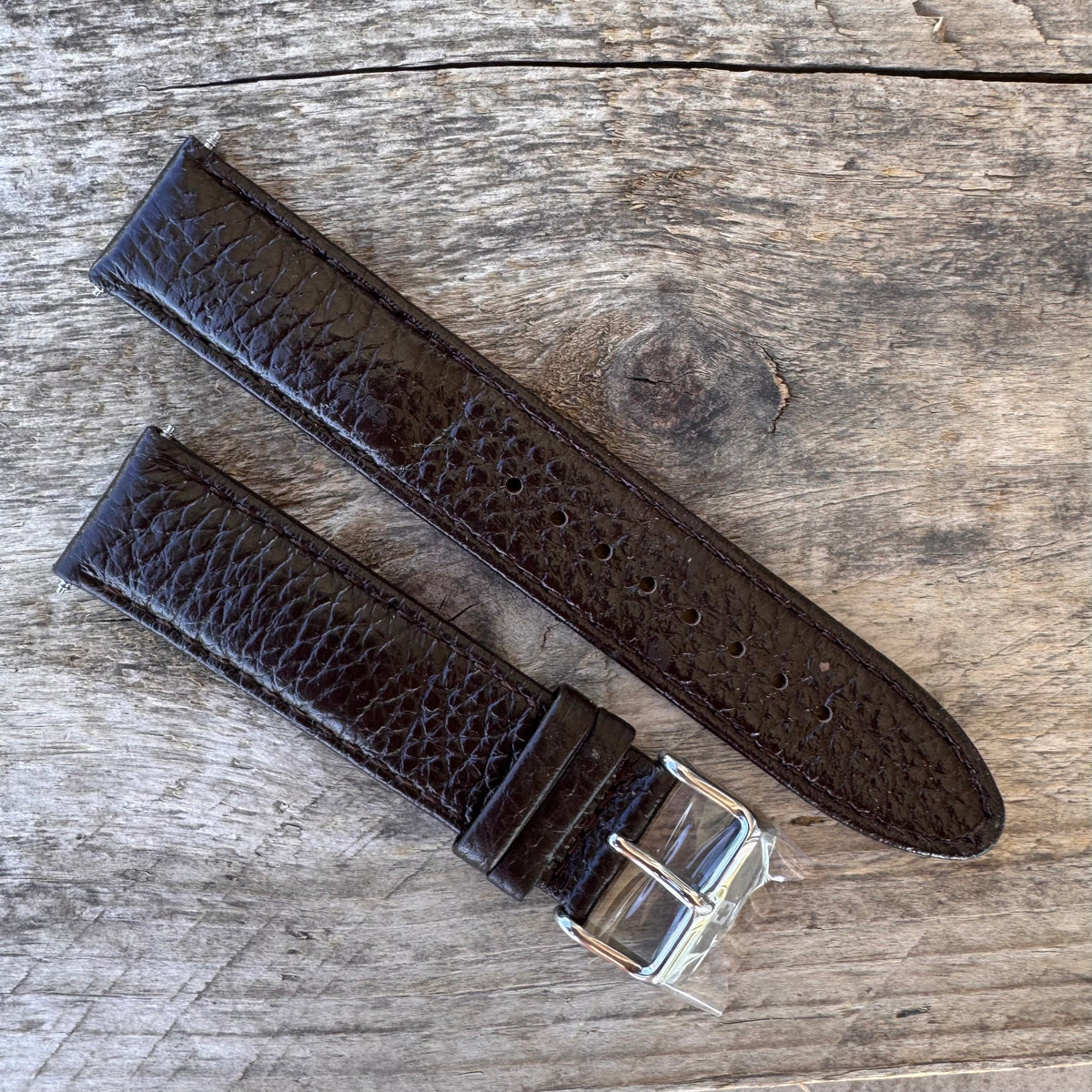 Vintage Swiss Military Leather Watch Strap 20mm – Dark Brown – NOS – Swiss Cross Buckle