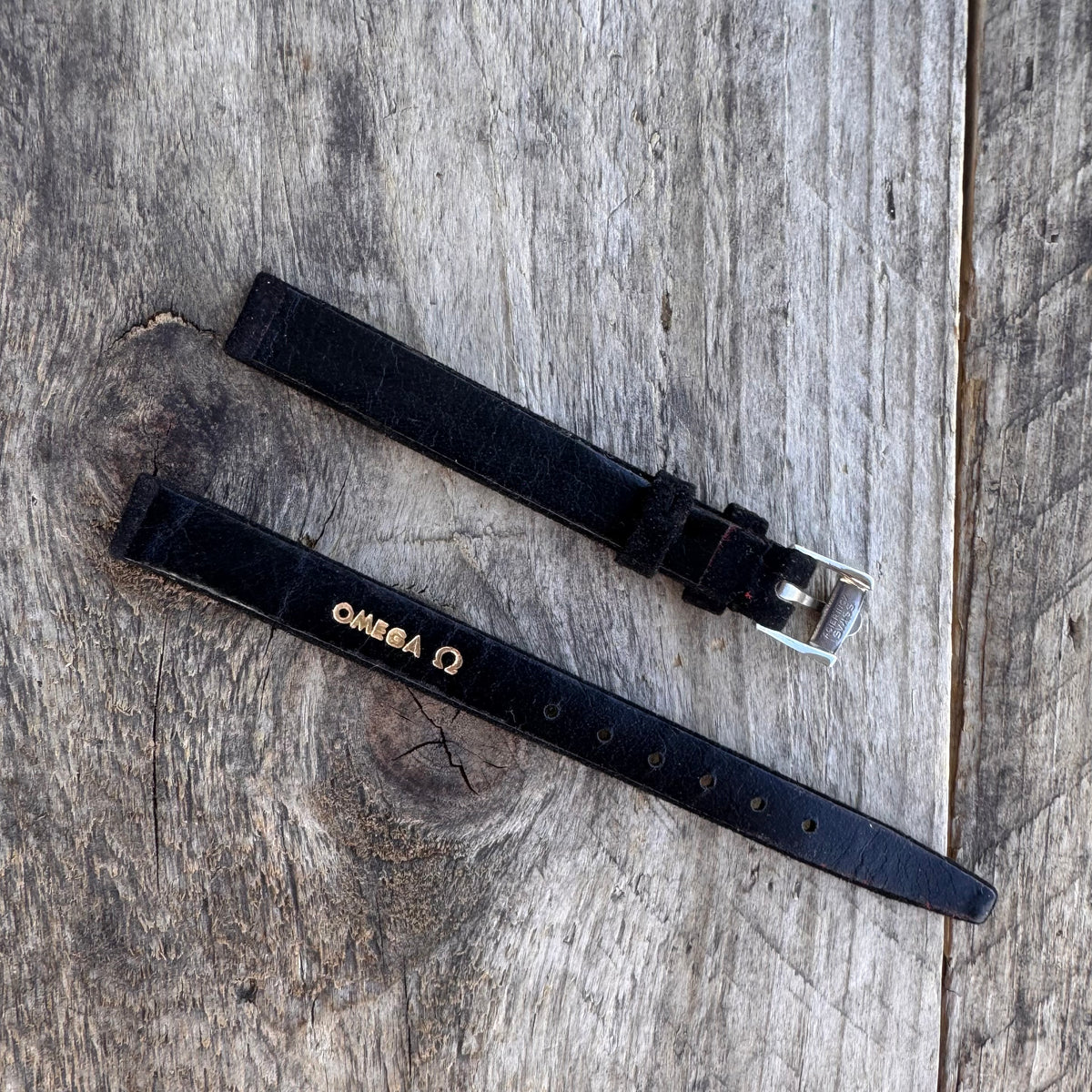 Vintage NOS Omega 8mm Black Suede Leather Watch Strap – Signed Omega Buckle